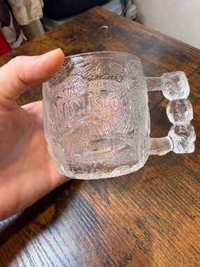 Vtg McDonald's "The Flintstones" Rocky Road Embossed 1993 Clear Glass Mug USA